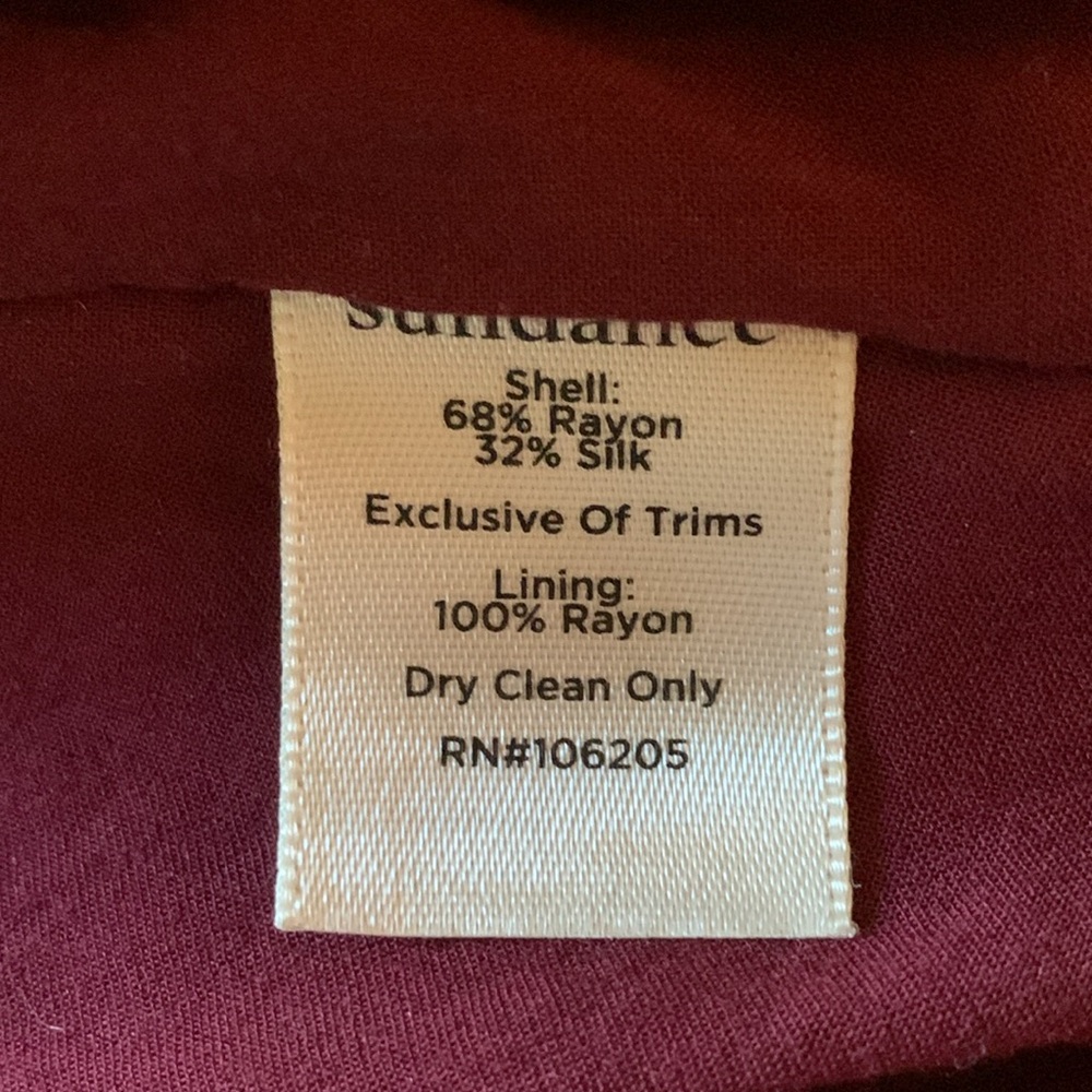Sundance velour button up long sleeves burgundy floral rayon silk size small - Picture 7 of 7